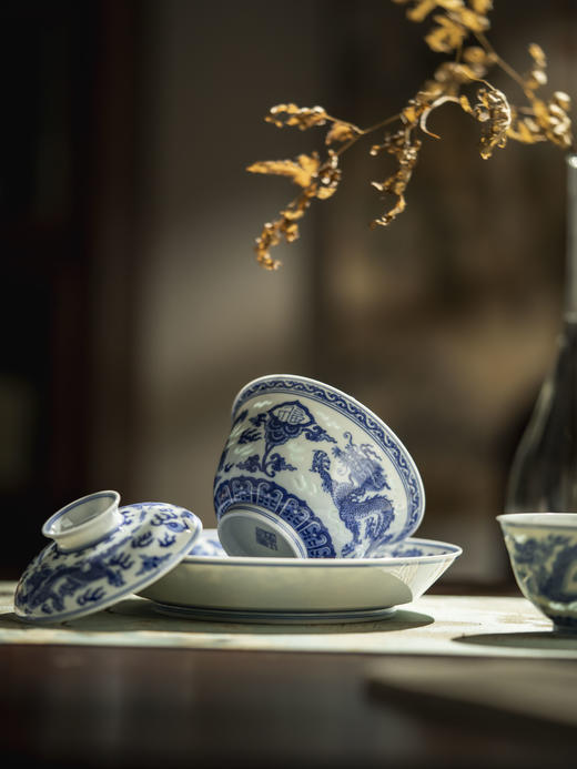富玉窑  景德镇茶杯龙纹杯中式青花玲珑盖碗主人杯单杯送礼品 商品图3