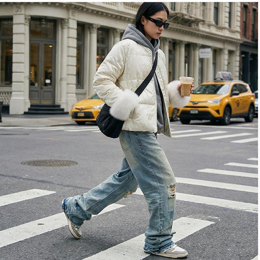 【咕咕同款】NANSONGSILK/NS新中式百搭国风新中式圆领毛毛袖羽绒服Q90D61601Z南宋 商品图2