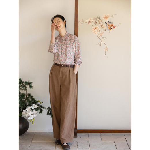 牧衣游原创 棉麻净色裤子新款宽松通勤古朴百搭休闲长裤 鼓笛令 商品图1