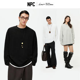 NPC潮牌棉混纺假二件长袖T恤提花罗纹领口仿宝石袖扣秋NP5CTL19