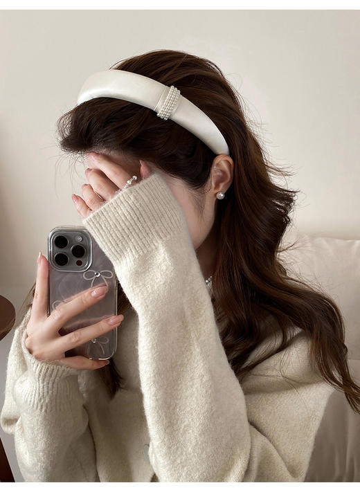 高级感仿珍珠秋冬金标高颅顶发箍  A-5799 商品图5