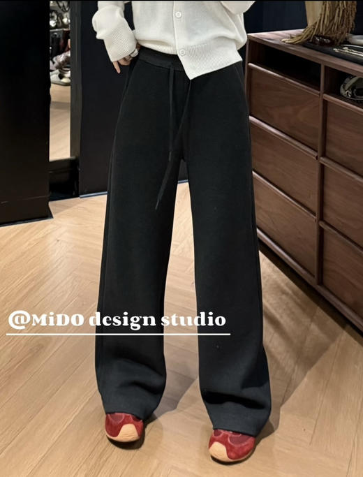 新款设计感松紧腰抽绳加厚加绒直筒休闲裤 商品图5