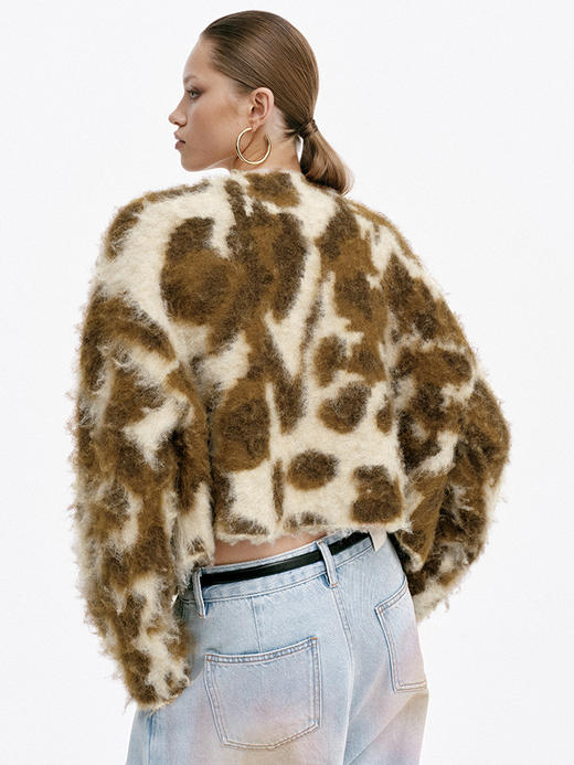 TR她热 焦糖奶咖 棕黄色豹纹羊驼拉毛针织复古保暖宽松开衫外搭 商品图2