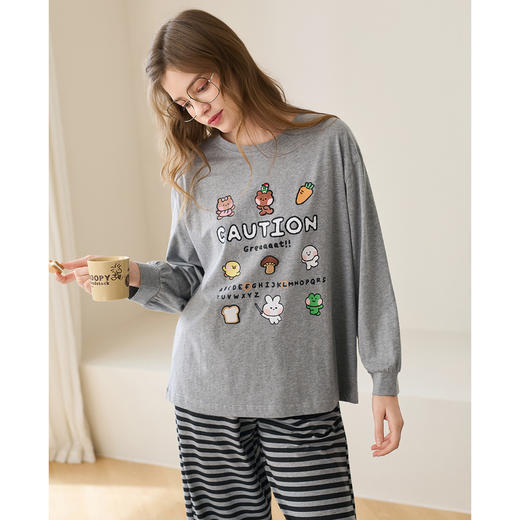 （合作款）芬腾女士布朗熊卡通纯棉长袖家居服圆领套装yc0209014 商品图3