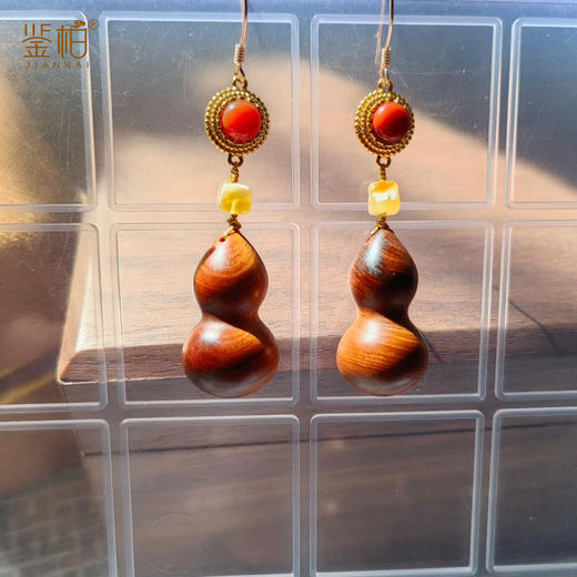 「鉴柏」崖柏黑油小葫芦耳饰 商品图3