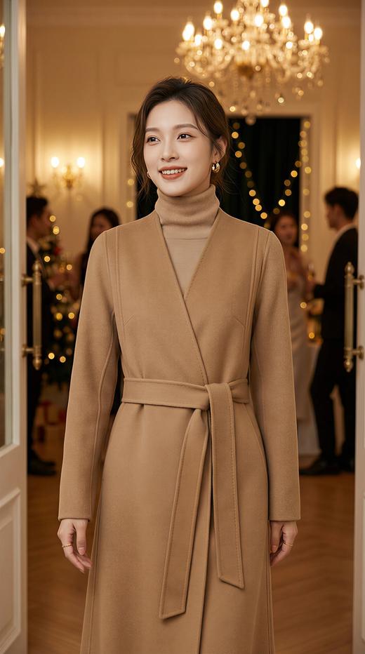 AG同款无领收腰女神款双面手工大衣（附腰带） 商品图1