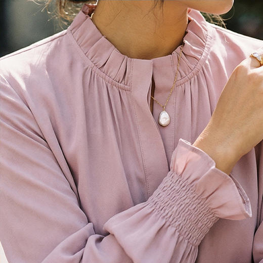 NANSONGSILK/NS新中式【如棠】品牌新款桑蚕丝木耳边立领长袖直筒宽松衬衫M1A516239Y南宋 商品图9