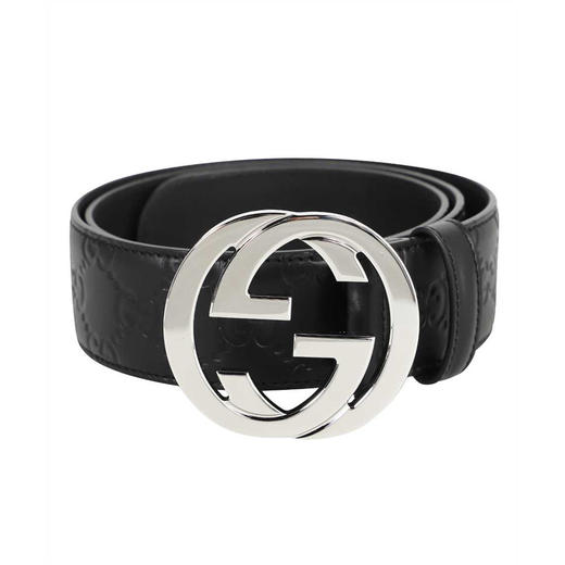 411924CWC1N1000105 古驰GUCCI 【双G带扣黑色压花】男女同款互扣式休闲商务4CM皮带【105cm】 商品图1