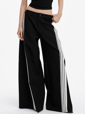 TR她热 错位摩登 黑白撞色条纹复古阔腿显瘦百搭西装裤休闲裤