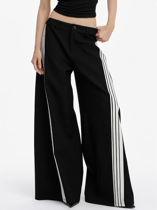 TR她热 错位摩登 黑白撞色条纹复古阔腿显瘦百搭西装裤休闲裤 商品图0