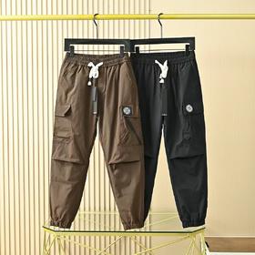 冬季新款三防大口袋抽绳腰带束脚羽绒工装裤