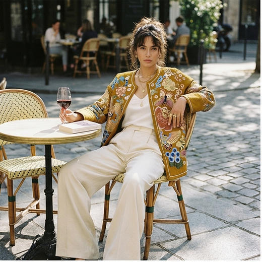 【咕咕同款】NANSONGSILK/NS新中式【绣蝶繁花】新款百万针非遗苗绣香云纱上衣重工外套M1D536084Y南宋 商品图9