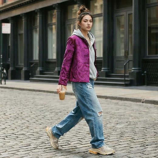 NANSONGSILK/NS鹅绒时尚气质高端盘扣圆领长袖外套547096南宋 商品图4