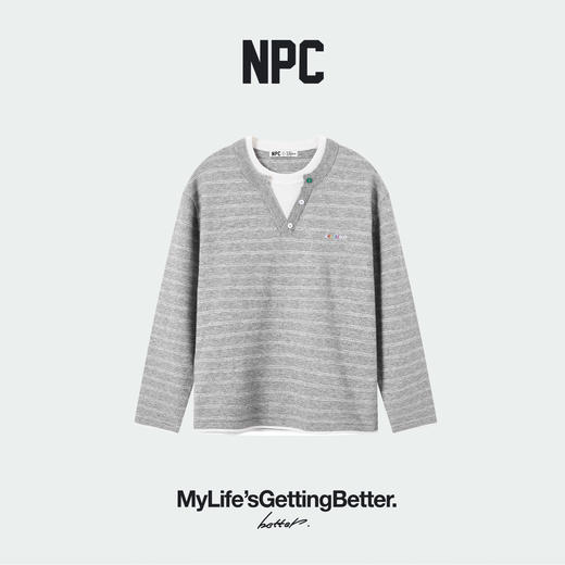 NPC潮牌撞色假二件针织毛衣12针细针窄条纹亨利领长袖NP61SW07 商品图2