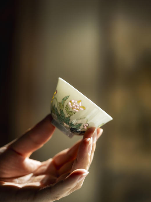 富玉窑  虞美人陶瓷景德镇粉彩玲珑盖碗茶杯 商品图3