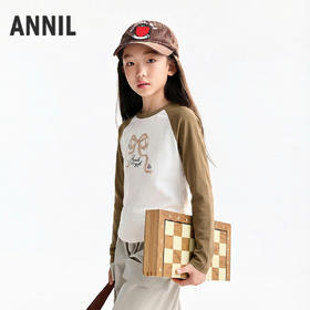 【断码捡漏-全棉甜美T恤】女童插肩袖撞色百搭上衣圆领长袖T恤春季新款安奈儿童装EG611741