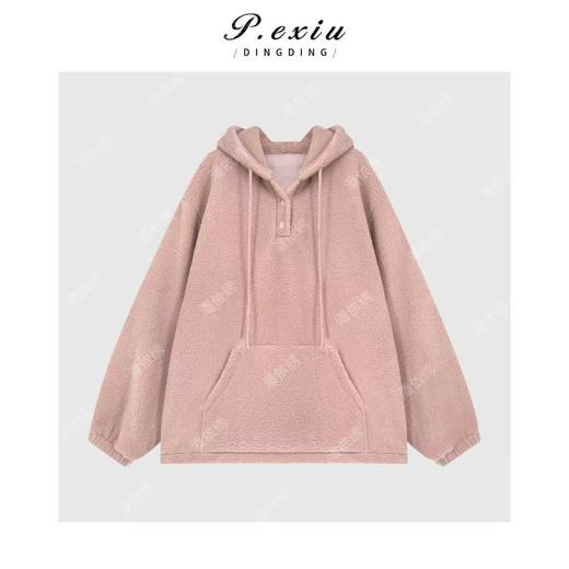秋冬韩系摇粒绒减龄半开领连帽抽绳长袖卫衣WH00509 商品图1