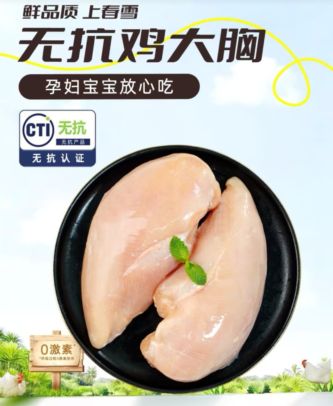 纯干无抗冷冻鸡胸肉鸡小胸 400g/袋