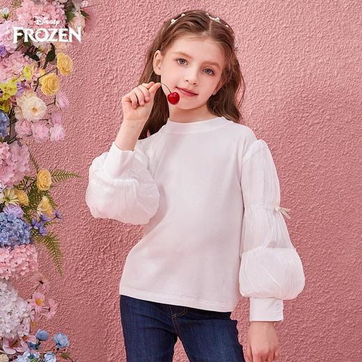 迪士尼童装女童长袖T恤泡泡袖2026新品春装洋气打底衫儿童卫衣 商品图0