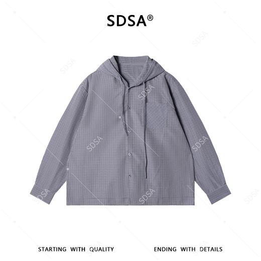 2650SDSA男装2026新款高贵轻奢韩版复古抽绳连帽衬衫百搭宽松休闲衬衣 商品图5