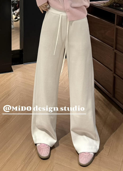 新款设计感松紧腰抽绳加厚加绒直筒休闲裤 商品图2