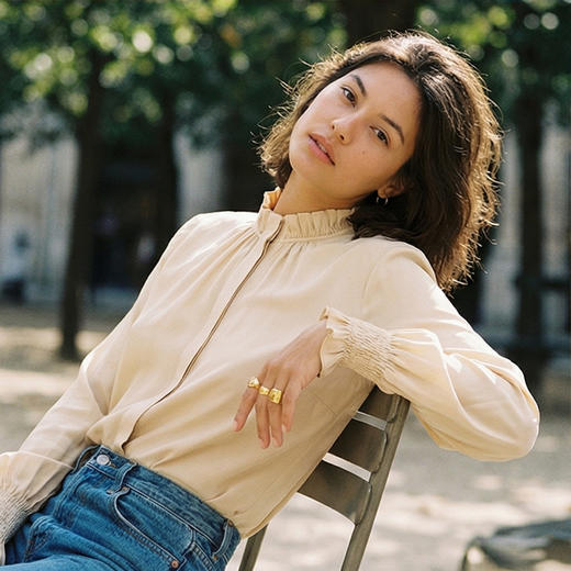 NANSONGSILK/NS新中式【如棠】品牌新款桑蚕丝木耳边立领长袖直筒宽松衬衫M1A516239Y南宋 商品图4