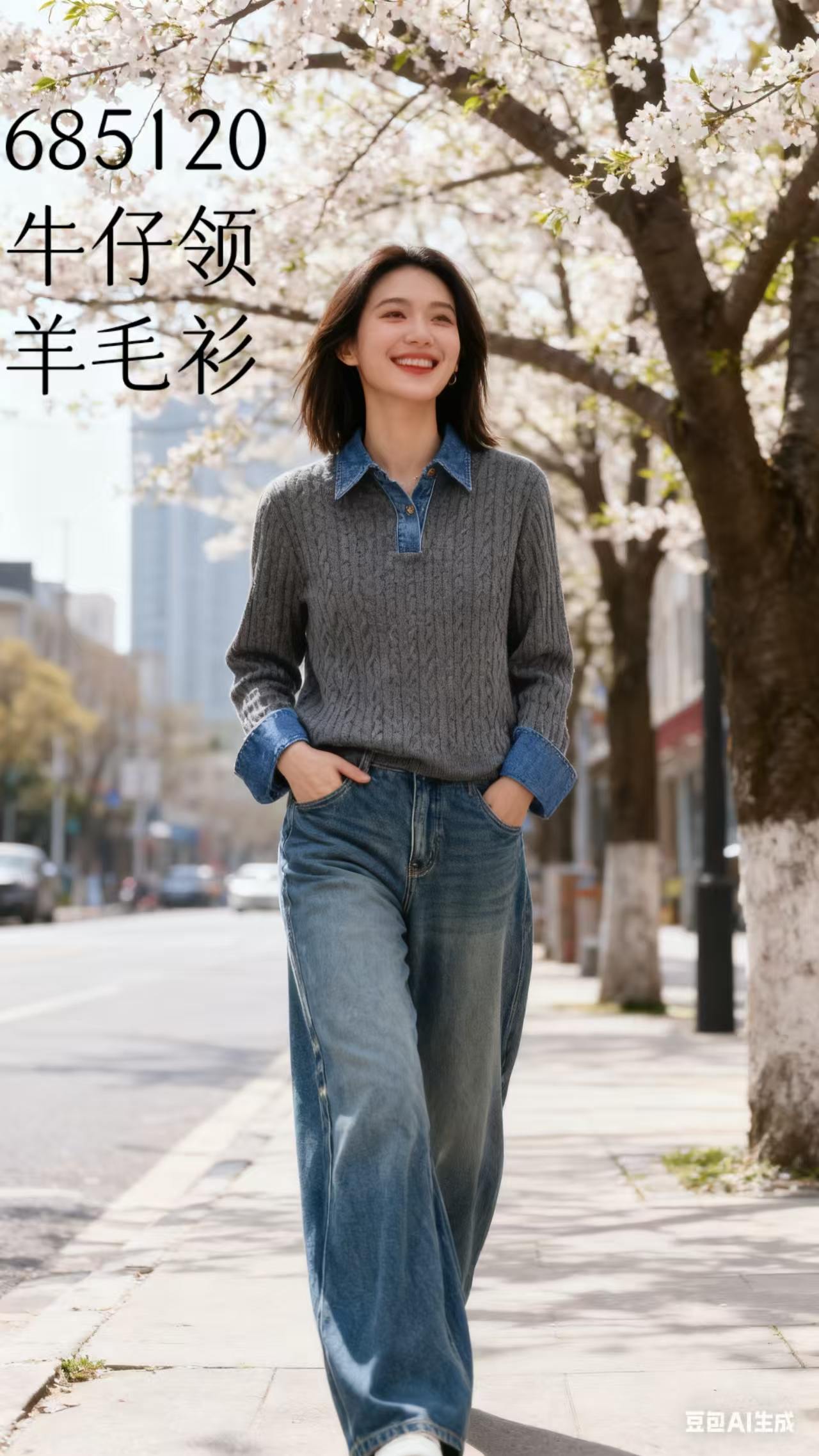 685120牛仔领羊毛衫