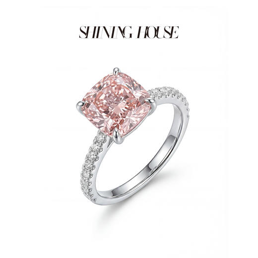 ShiningHouse[培育]  粉钻系列 18k金钻石戒指 粉钻垫形2克拉钻人工真钻人造钻石K金戒指时尚钻石女戒悦己送礼臻选【此商品不支持7天无理由退货退款】预计3日发货 商品图2