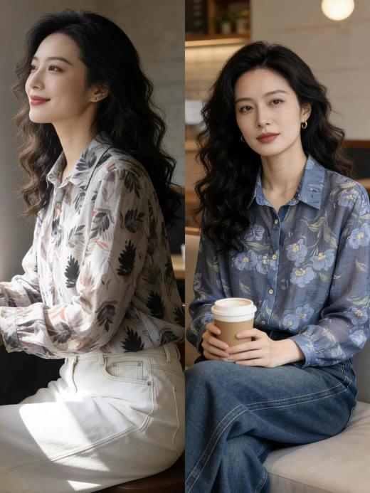 682505/682603春款上新 叠穿天丝印花衬衫 商品图1