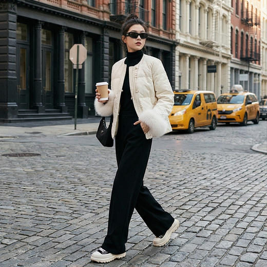 【咕咕同款】NANSONGSILK/NS新中式百搭国风新中式圆领盘扣毛毛袖羽绒服Y49D61685Z南宋 商品图1