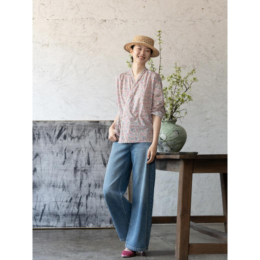 牧衣游原创进口Liberty印花棉外套新款通勤粉色气质文艺开衫 梧欣 商品图3