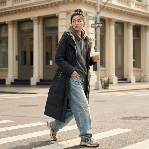 NANSONGSILK/NS羊毛连帽宽松保暖舒适百搭长款鹅绒服547119南宋 商品图1