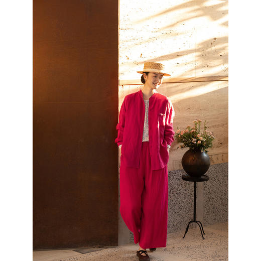 牧衣游原创 汉麻休闲长裤新款柔软舒适垂感宽松红色百搭裤子 池漾 商品图3