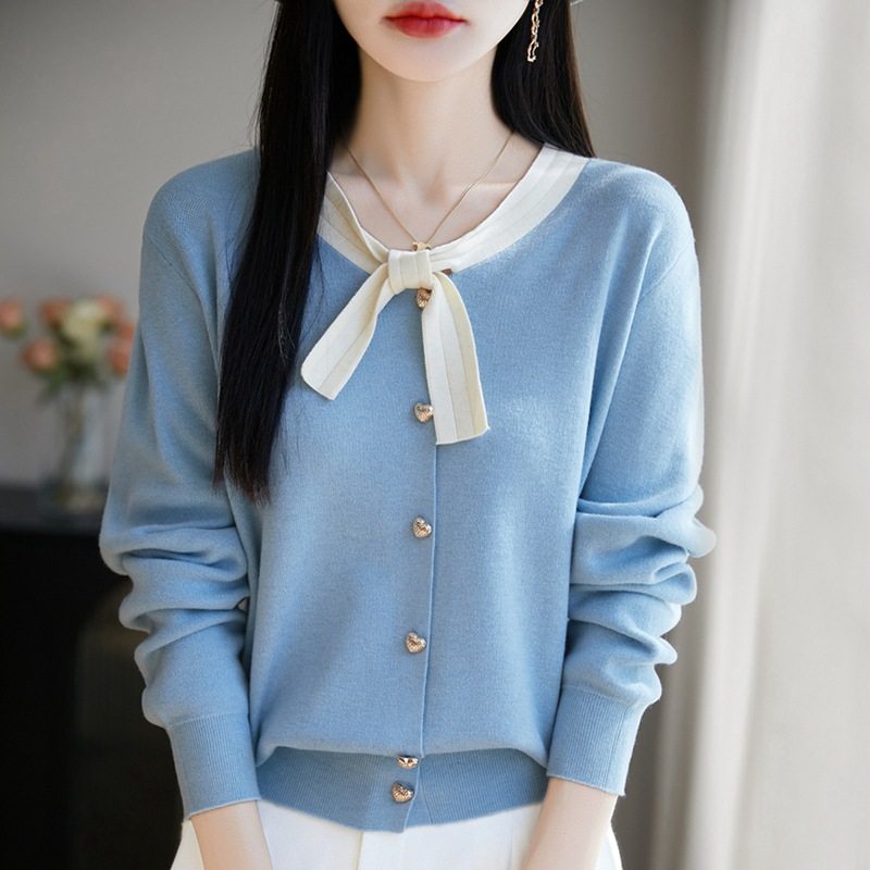 「自」全新升级【铂金会员174/天猫229/差价55】(14351)洛诗琳气质V领蝴蝶结开衫2026春季新款设计感显瘦针织上衣