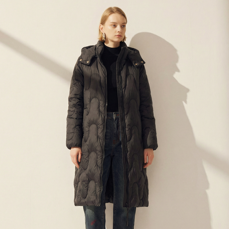 谜底中长款羽绒服女2025冬季新款简约百搭加厚鸭绒连帽257MY7865