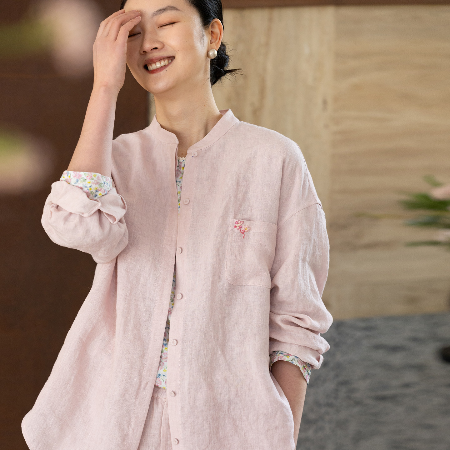 牧衣游原创 汉麻手工刺绣衬衫春季新品通勤宽松文艺百搭 一寸青