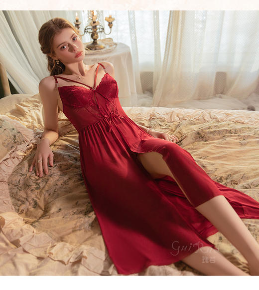 【YW】无忧购情趣内衣性感蝴蝶结点缀纯欲前开叉睡裙外袍套装6751（截单后3-5天发货) 商品图7