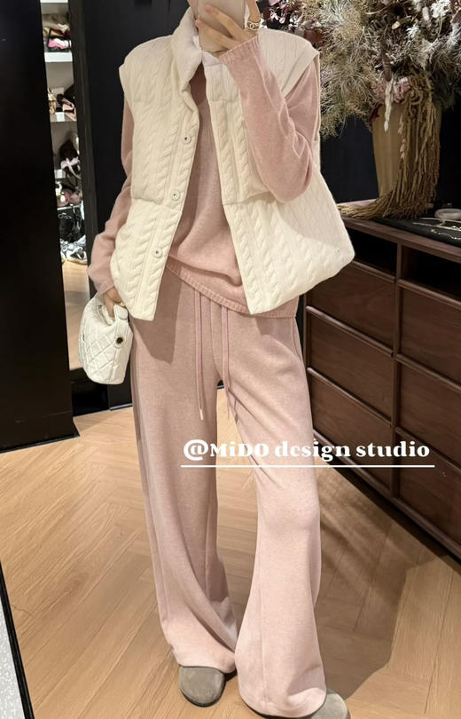 新款设计感松紧腰抽绳加厚加绒直筒休闲裤 商品图1