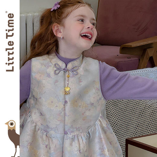 littletime女童套装2025新款中秋儿童新中式国风马甲半身裙三件套 商品图1
