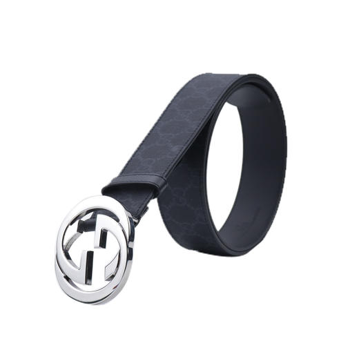 411924KGDHX8449100 古驰GUCCI 【互扣式双G皮带】古驰男士黑灰色板扣式4CM宽腰带【100cm】 商品图1