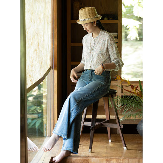 牧衣游原创 手工刺绣净色牛仔裤新款宽松经典复古百搭阔腿裤 怀远 商品图2