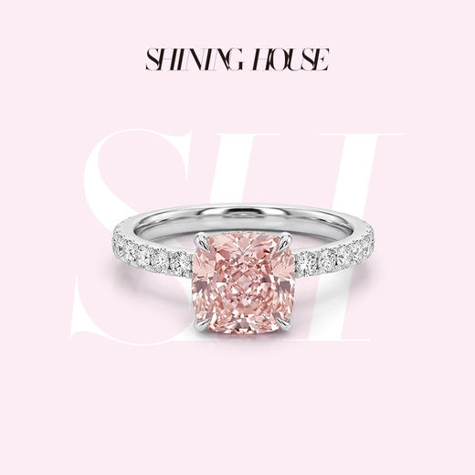 ShiningHouse[培育]  粉钻系列 18k金钻石戒指 粉钻垫形2克拉钻人工真钻人造钻石K金戒指时尚钻石女戒悦己送礼臻选【此商品不支持7天无理由退货退款】预计3日发货 商品图0