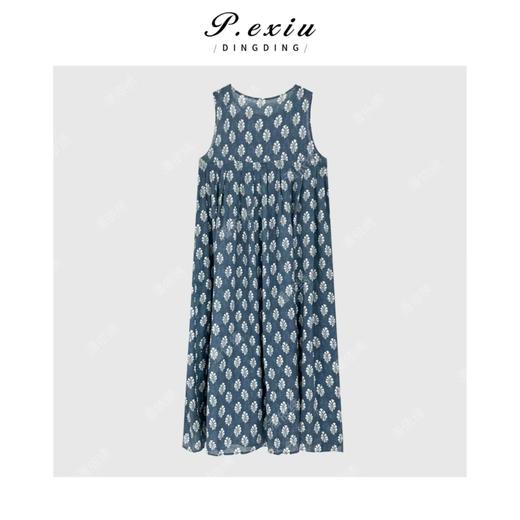 04-3潘依绣丁丁宠粉名族风圆领印花拼接无袖背心连衣裙Q6932 商品图1