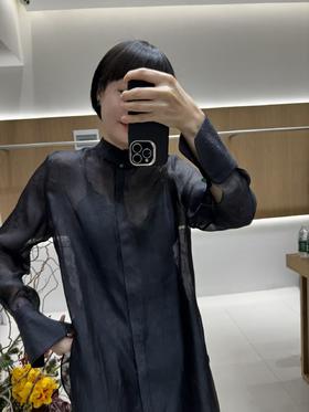 SC1F01_漆黑色_衬衫_春季_新中式立领盘扣透视感长袖_高级女装_BERNIEELEN 伯妮斯茵