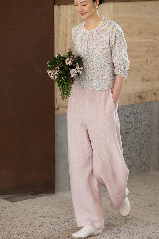 牧衣游原创 炒色汉麻休闲长裤新款通勤随性松弛感宽松裤子 光语 商品图5