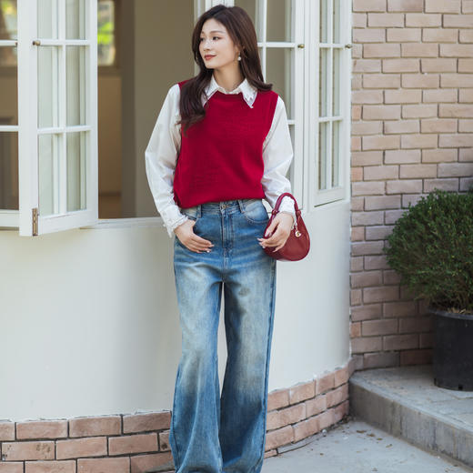 【林栖设计小店】红启新岁|绵羊毛优雅多色百搭宽松2026春新款毛织上衣G1961386 商品图1