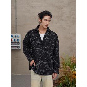 Z232712国潮嘻哈泼墨扎染印花复古宽松潮流港风休闲长袖