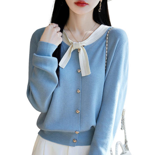 「自」全新升级【铂金会员174/天猫229/差价55】(14351)洛诗琳气质V领蝴蝶结开衫2026春季新款设计感显瘦针织上衣 商品图4