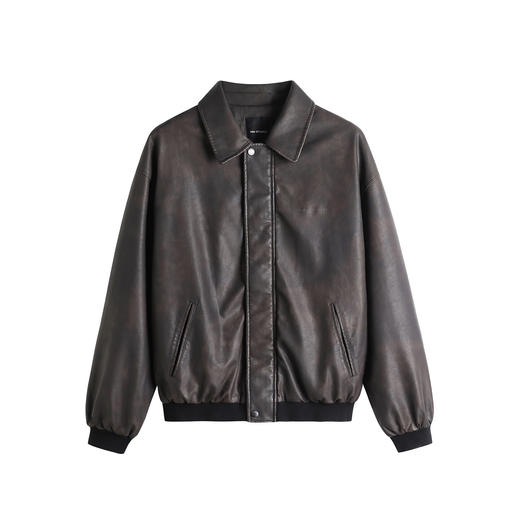HIM漢崇【商场同款】复古做旧洗褪PU皮夹克潮流痞帅机车翻领棉服 商品图4