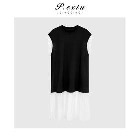 04-3潘依绣丁丁宠粉法式假两件黑白拼接短袖连衣裙Q91920